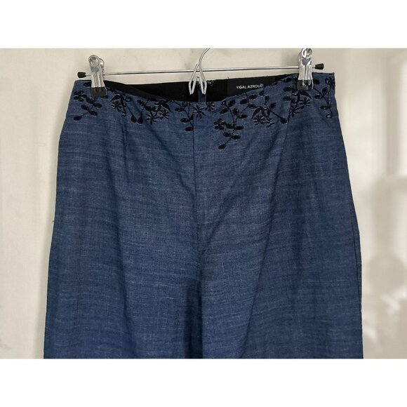 Yigal Azrouel Pants Lightweight Eyelet Trousers Blue Black Embroidery Size 6 - Picture 12 of 12